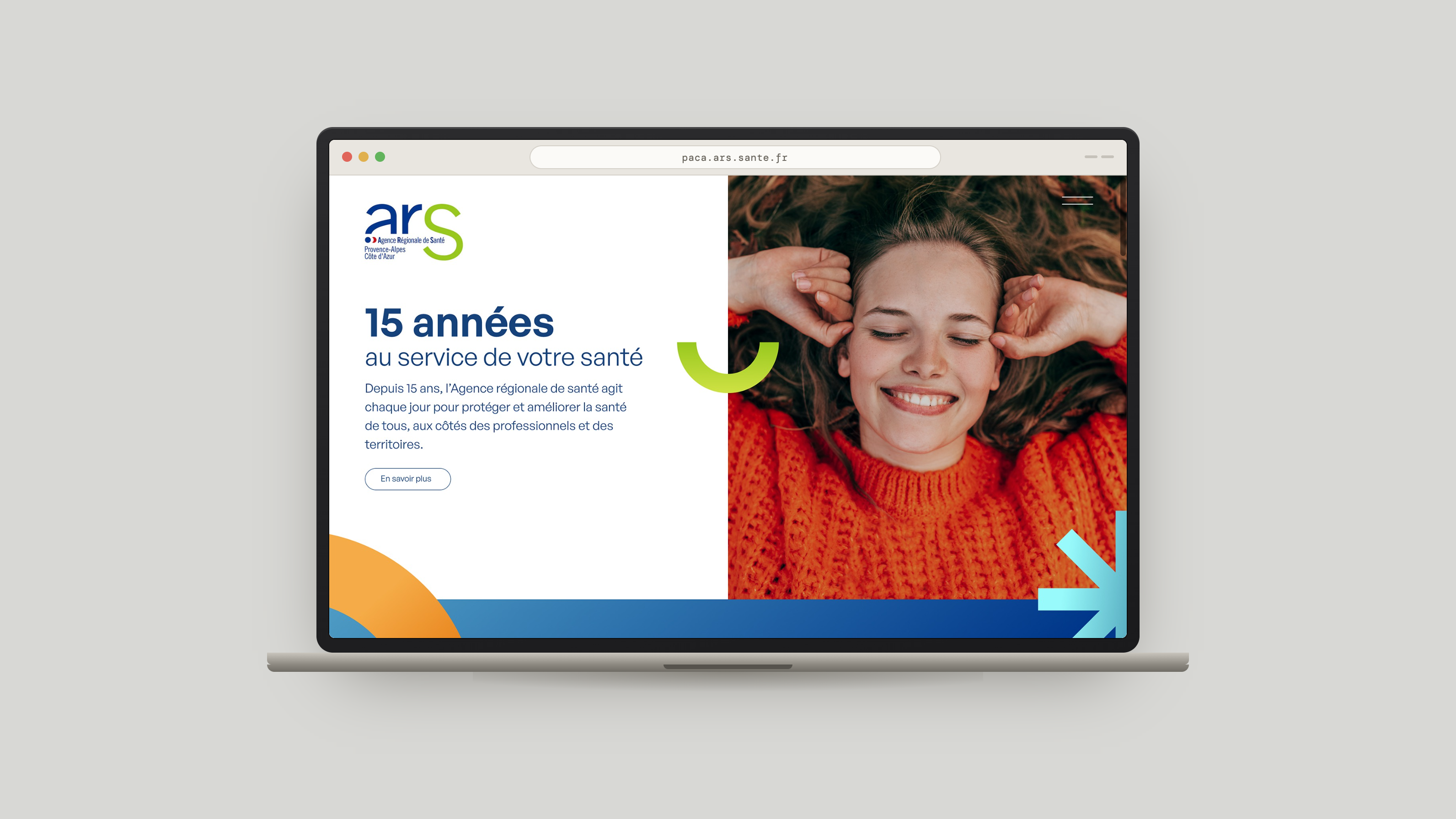 Maquette de la page d'accueil ARS Paca sur ordinateur
