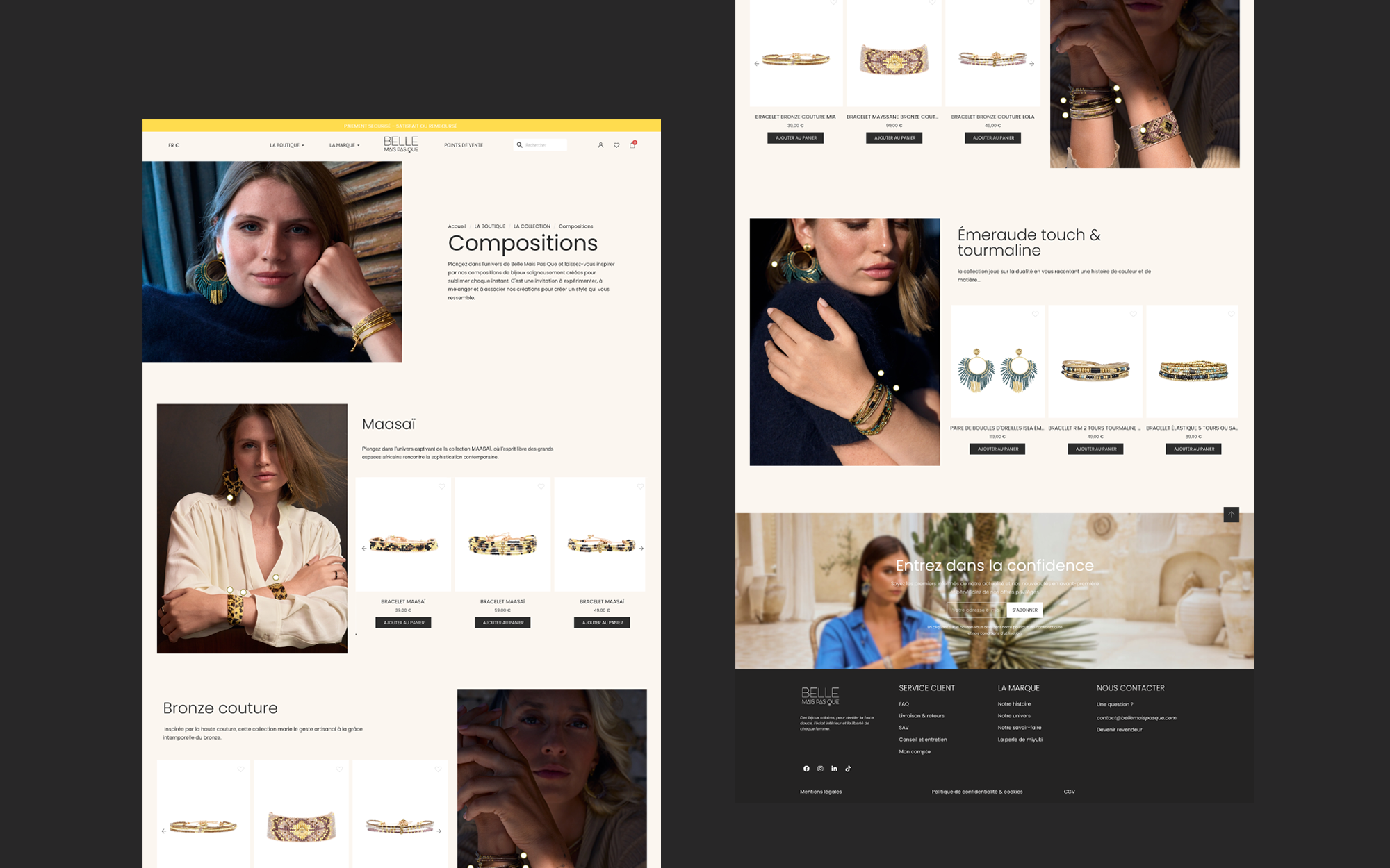Site e-commerce Belle Mais Pas Que — pages collections et fiches produits