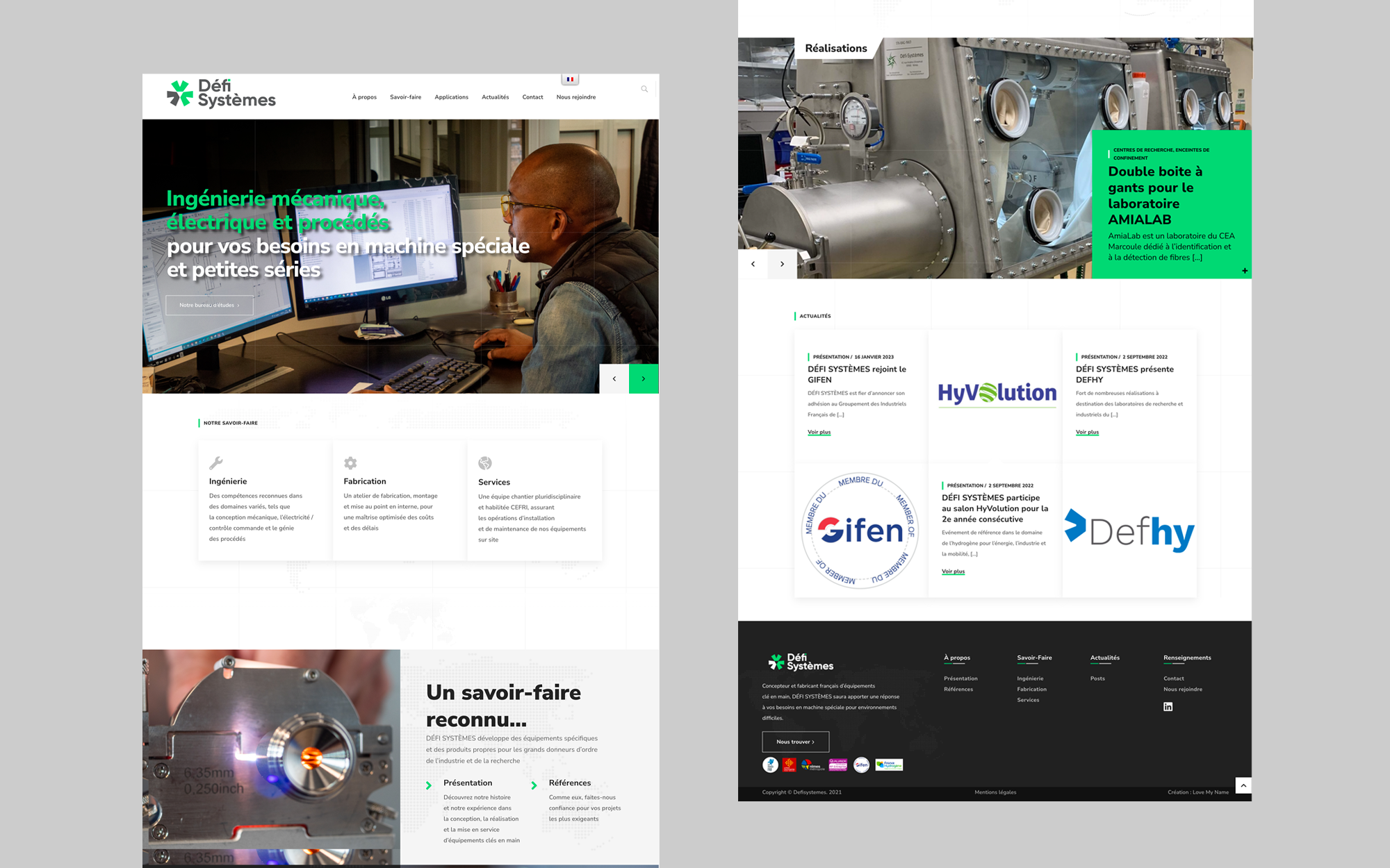 Site web Défi Systèmes — page d'accueil et réalisations