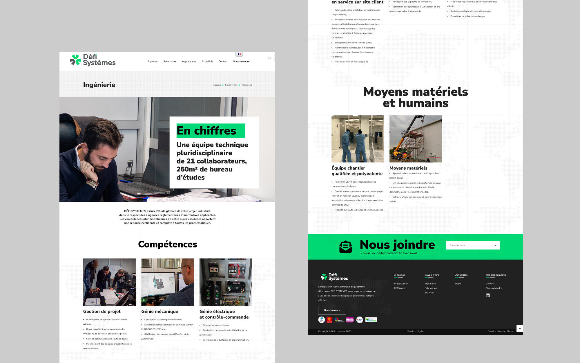 Site web Défi Systèmes — pages ingénierie et moyens matériels et humains