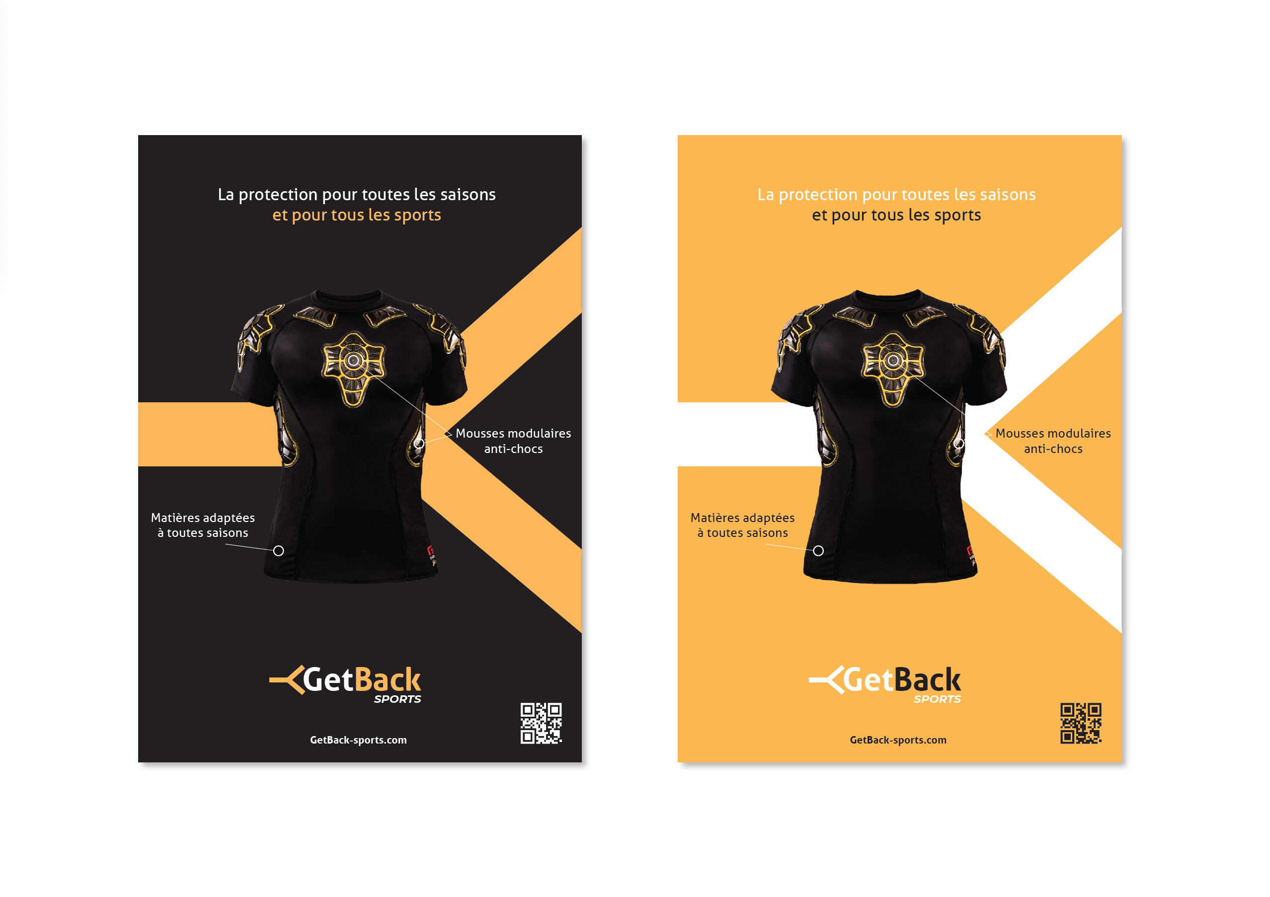 Flyers GetBack Sports — déclinaisons noire et jaune