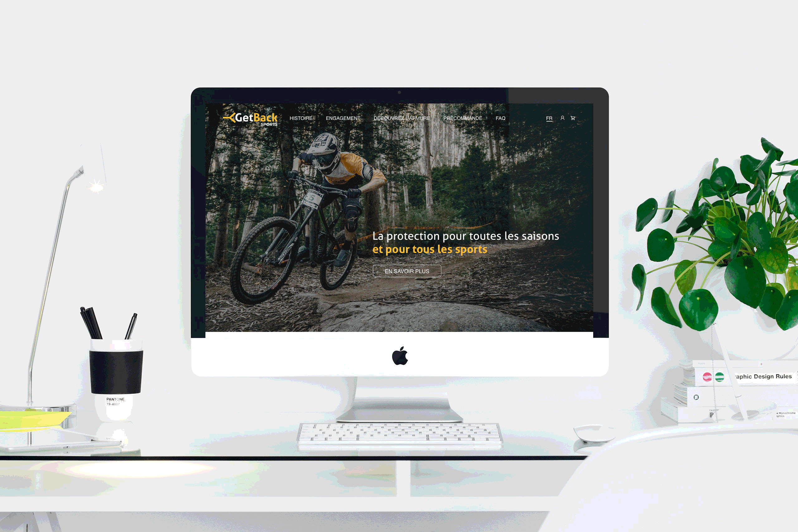 Site web GetBack Sports — mockup animé sur ordinateur