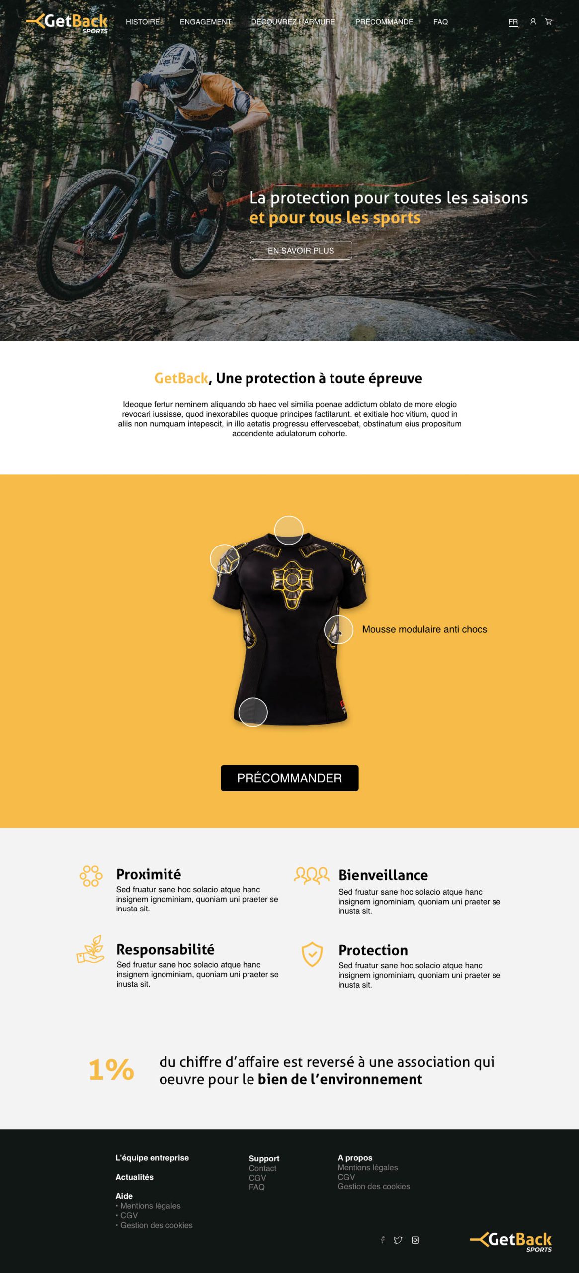 Site web GetBack Sports — page d'accueil