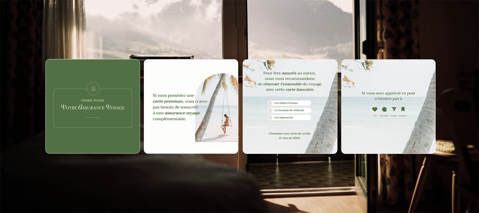 Publications Instagram carrées — carrousel conseil voyage