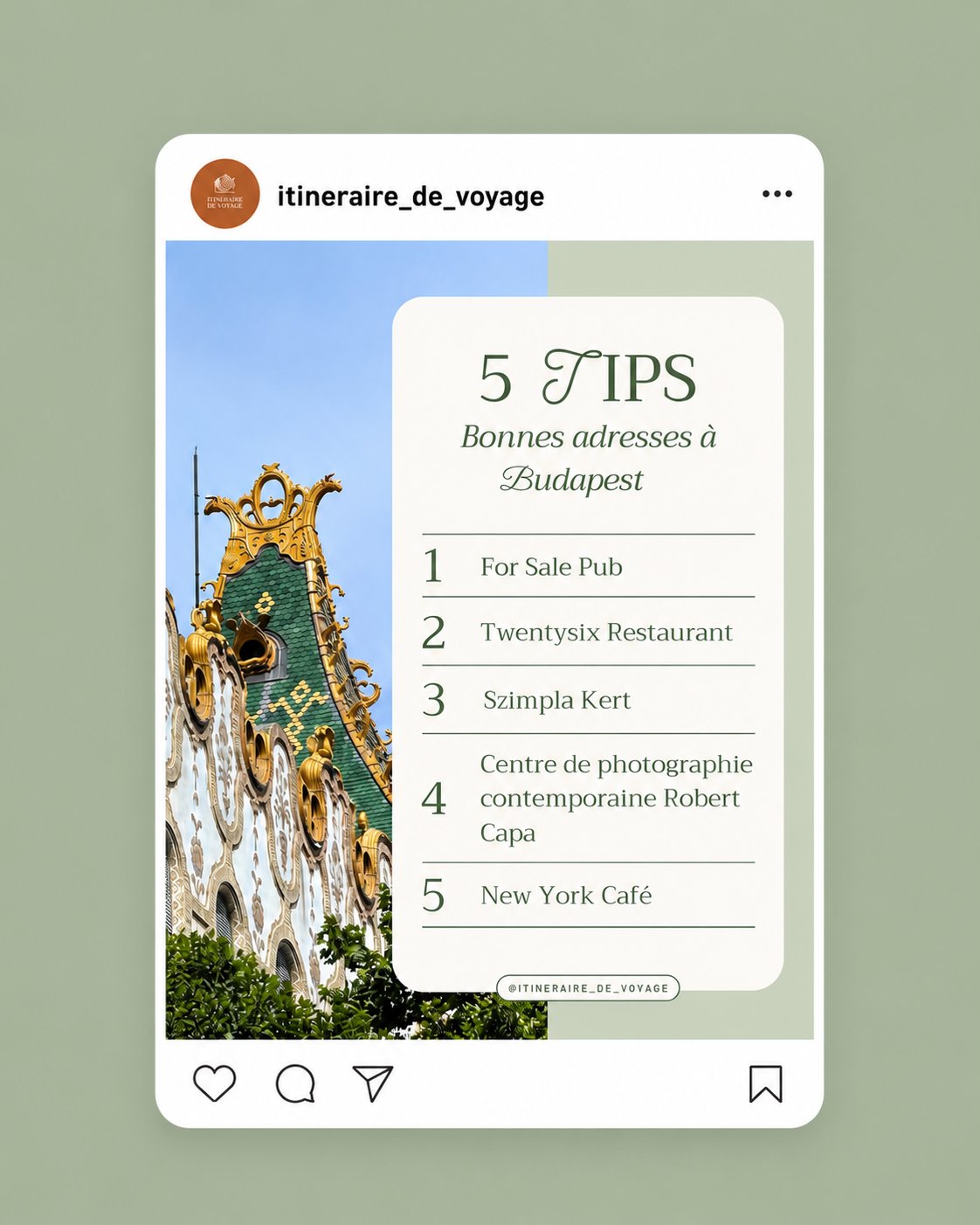Publication Instagram — 5 tips bonnes adresses à Budapest