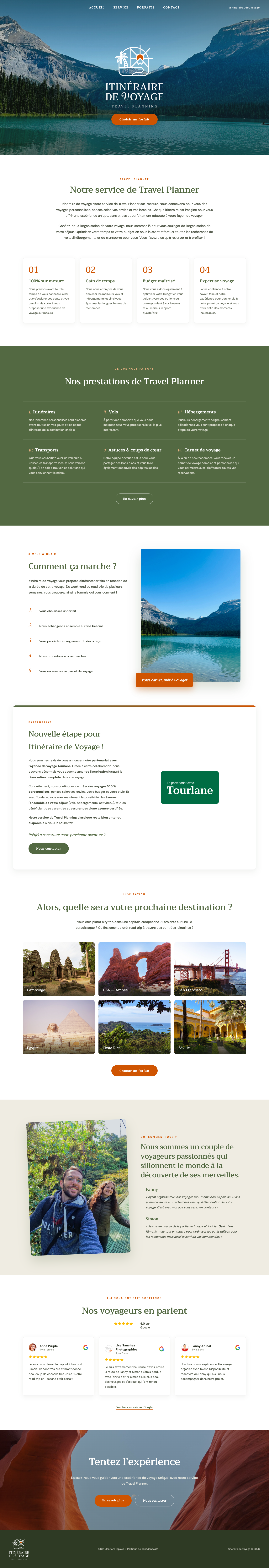Site web Itinéraire de Voyage — page d'accueil