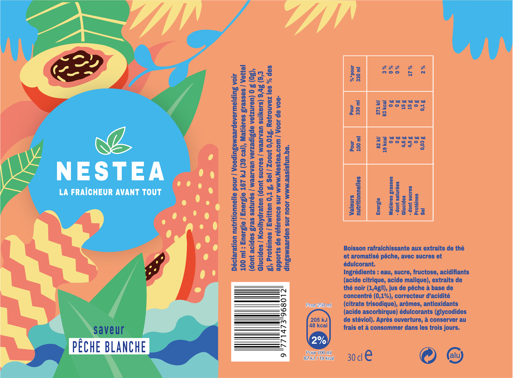 Étiquette Nestea — saveur pêche blanche