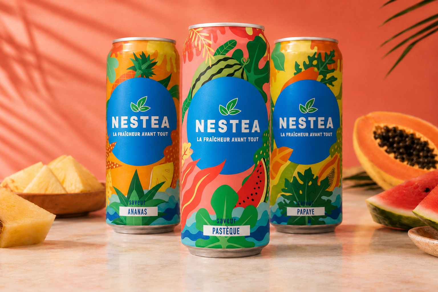 Canettes Nestea — gamme ananas, pastèque et papaye