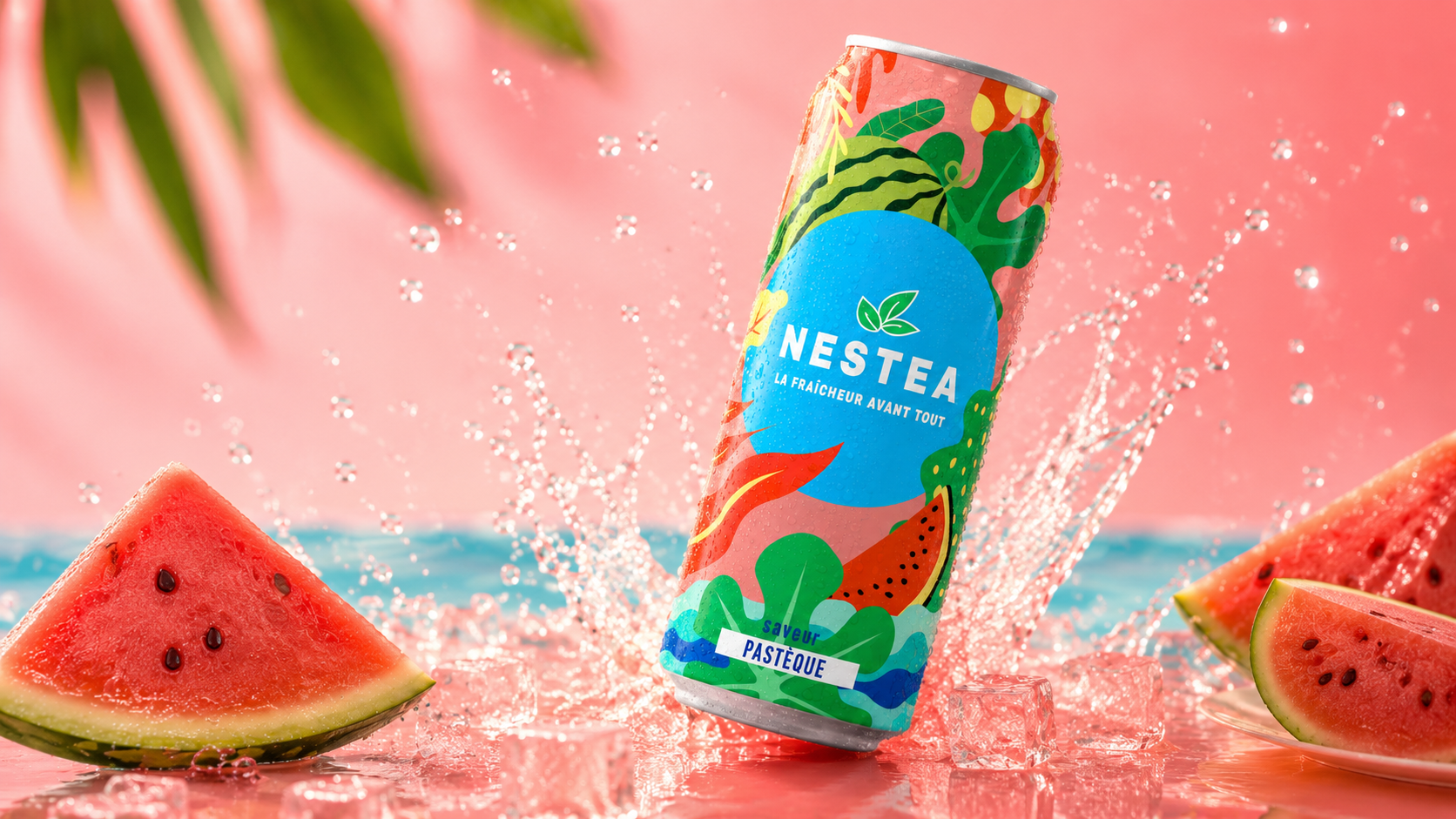 Canette Nestea pastèque — mise en scène fraîcheur