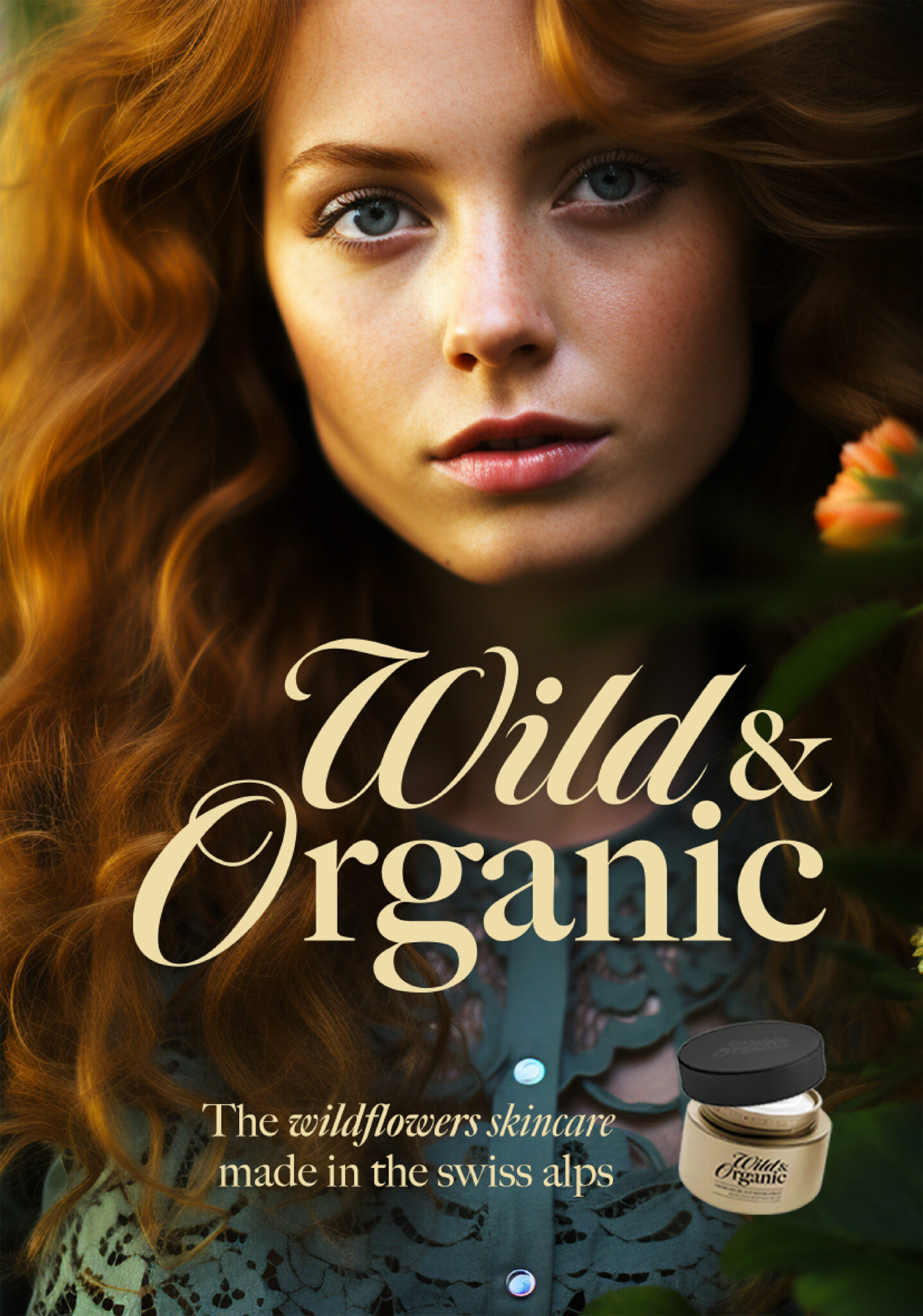Affiche Wild & Organic — portrait et pot de crème