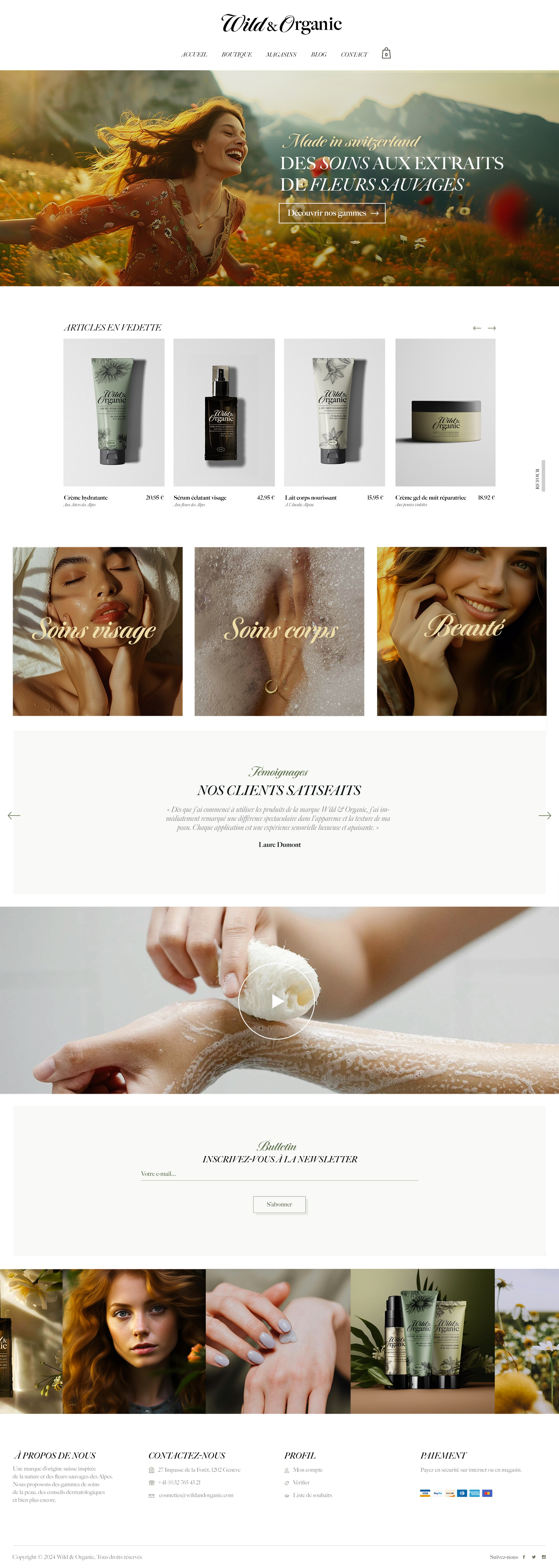 Maquette du site e-commerce Wild & Organic